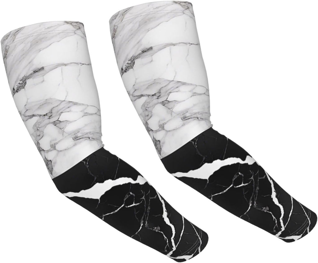 (Black White Marble) Cooling Arm Sleeves with Thumb Hole Outdoor Gardening Sun Sleeves for Men Women