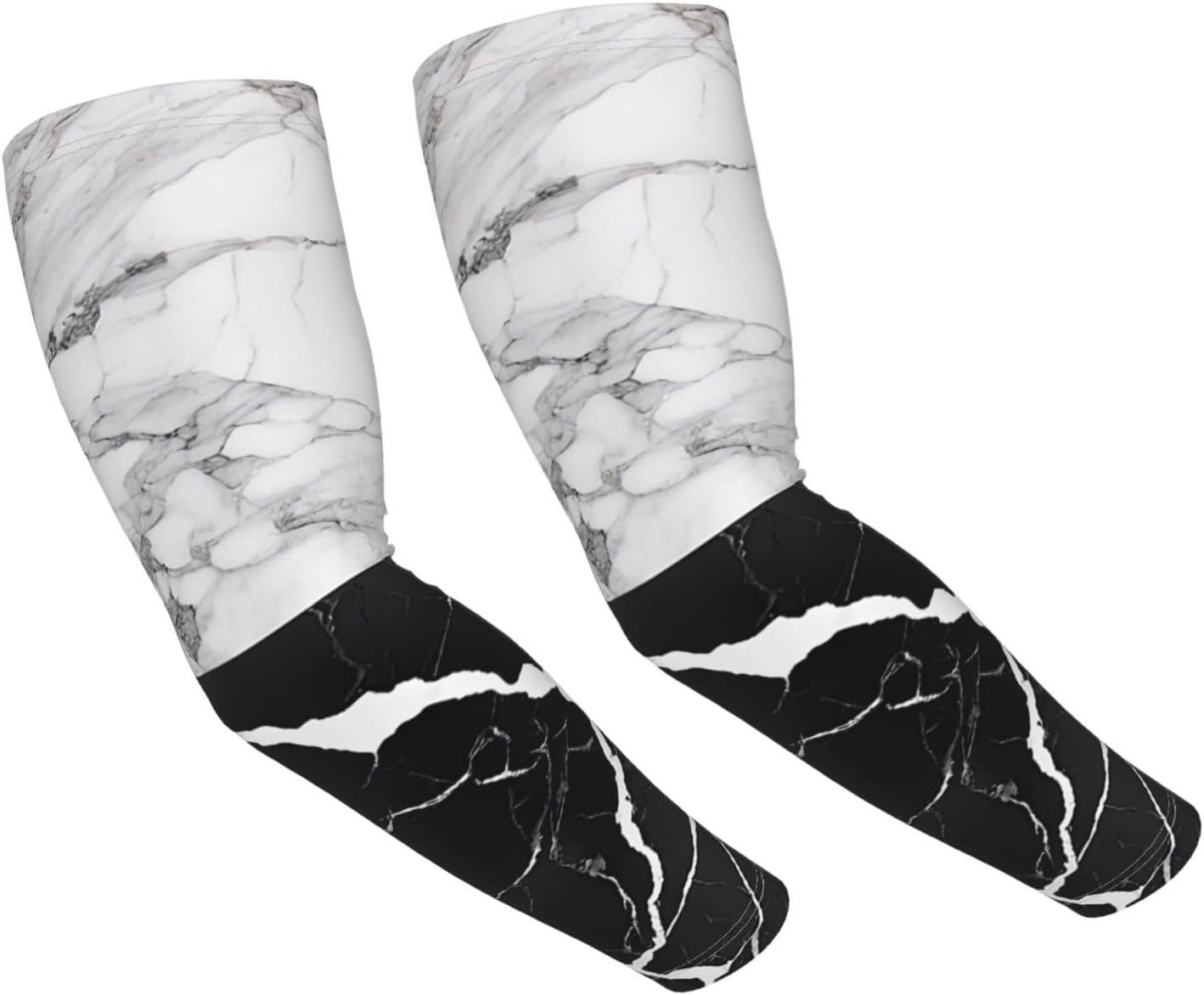 (Black White Marble) Cooling Arm Sleeves with Thumb Hole Outdoor Gardening Sun Sleeves for Men Women