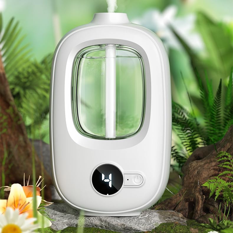 Intelligent Aromatherapy Diffuser Automatic Scent Sprayer, 4 Mode Rechargeable Ultrasonic Humidifier, Wall Mount Wireless Air Freshener for Bedroom, Large Room, Office (Diffuser with 6 Essential)