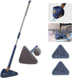 2023 New 360° Rotatable Adjustable Cleaning Mop with 2 Mop Replacement Heads, Triangle Cleaning Mops for Walls and Ceilings, Microfiber Ecloth Wet and Dry for Bathroom Floor Wall Bed Bottom (Blue)