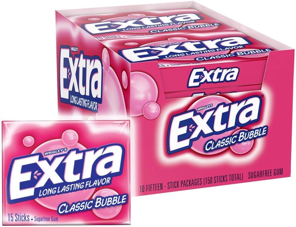 Extra Sugar Free Gum, Classic Bubble, 15 Stick Slim Packs (Pack of 20)