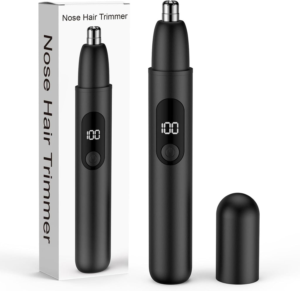 Smity Nose Hair Trimmer, Rechargeable Cordless Painless Ear Eyebrow Trimming Tool Dual Edge Blades Razor Easy Cleansing with LED Light for Man Woman (Black)
