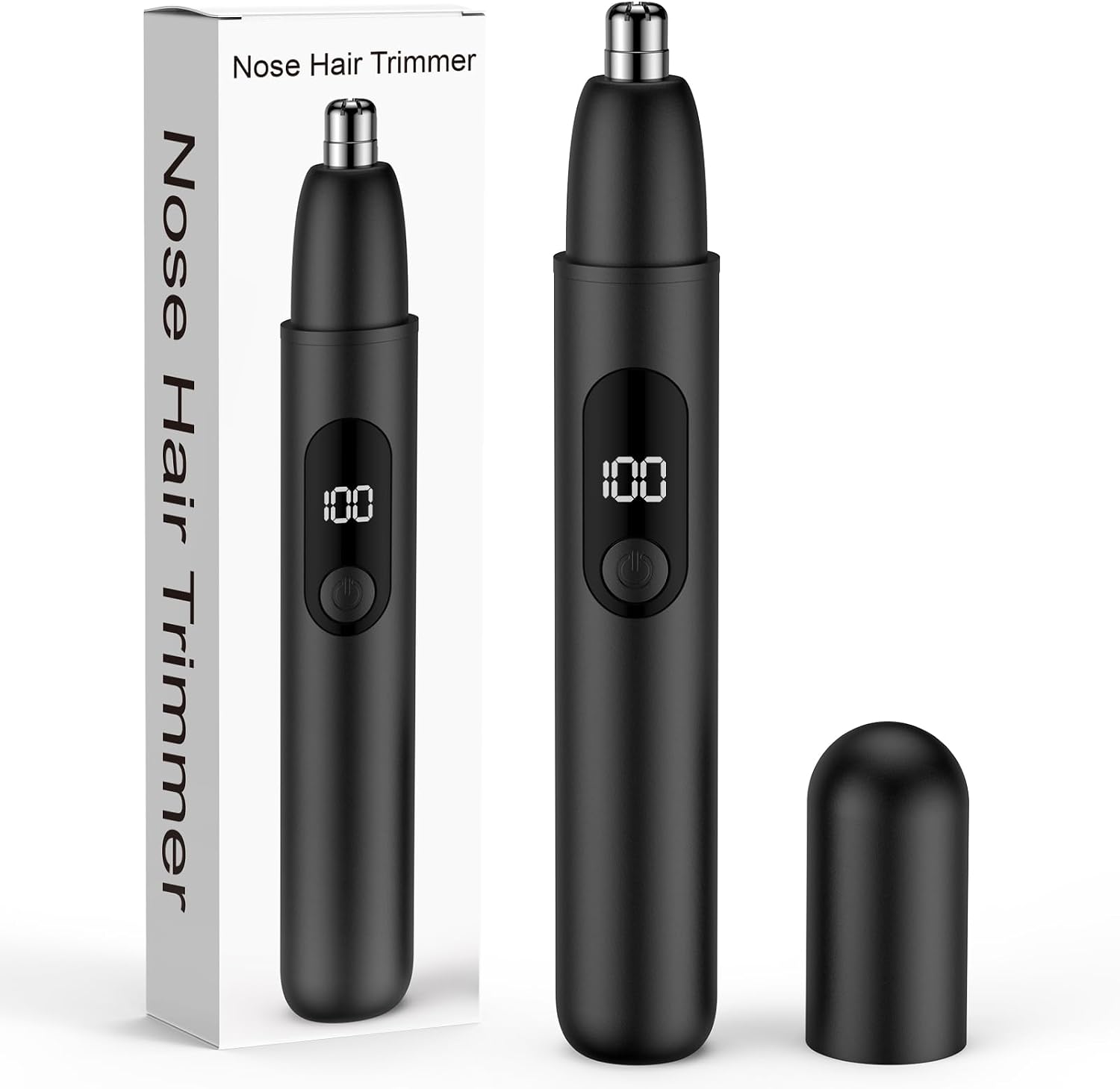 Smity Nose Hair Trimmer, Rechargeable Cordless Painless Ear Eyebrow Trimming Tool Dual Edge Blades Razor Easy Cleansing with LED Light for Man Woman (Black)
