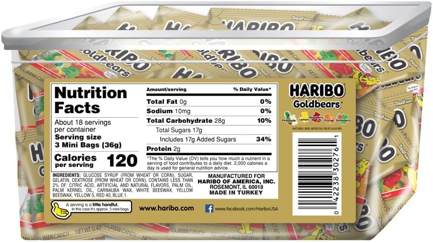 HARIBO Goldbears, Gummi Candy, 22.8 oz Tub (54 Packs) Assorted Flavors