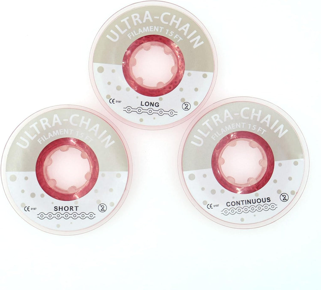 1 Roll/15Ft Orthodontic Dental Elastic Power Chains Dental Elastic Ultra Power Rubber Chain Long Short Closed (Red, Continuous)