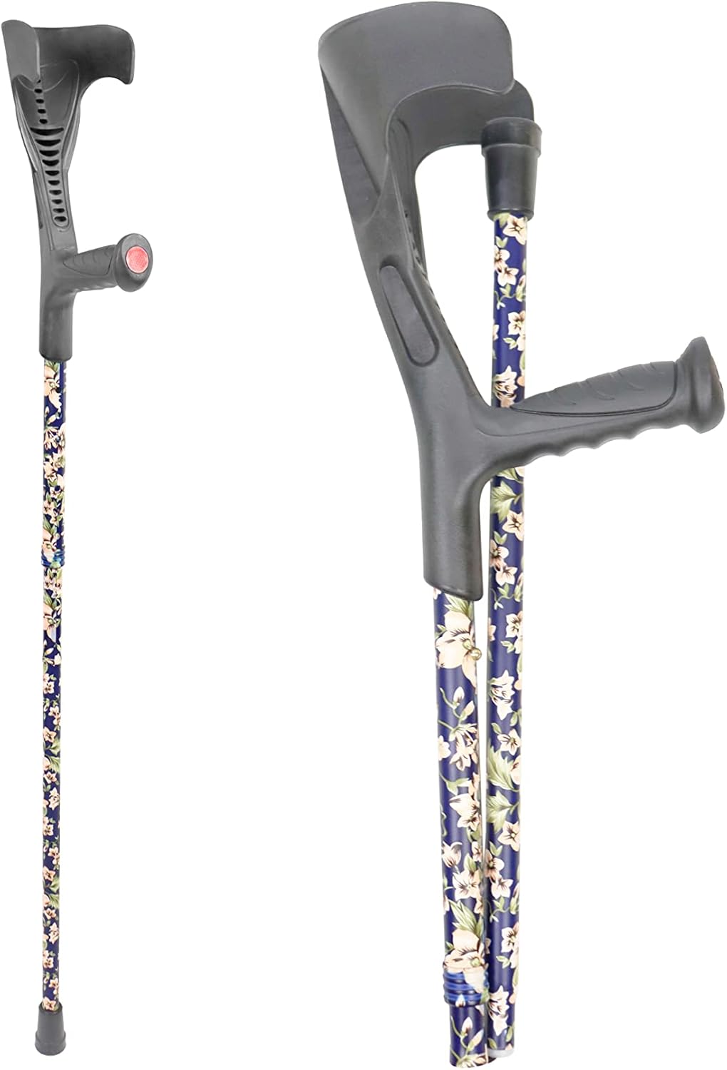 PEPE Mobility Folding Crutches for Adults, Open Cuff, Adjustable Height, Aluminium, Orthopaedic, Flowers, Elbow Crutches Women and Men