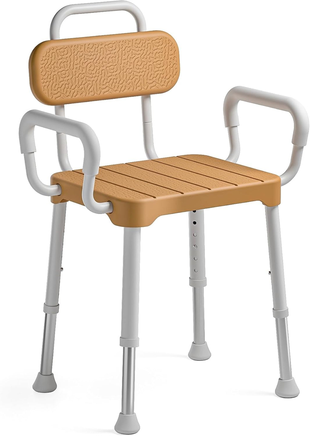 Loyoda Shower Chair for Inside Shower ，Bath Chair with Arms and Back,Aluminum Shower Stool for Tub,Slip Resistant Shower Bench,Height-Adjustable Shower Seat with Padded Handles for Seniors，Brown
