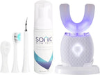 Ultrasonic Toothbrush for Adults Automatic Toothbrush with Soft Bristles Rechargeable Portable 30'' Automatic Timer Wireless Charging Washable for Travel & Home Use (White)