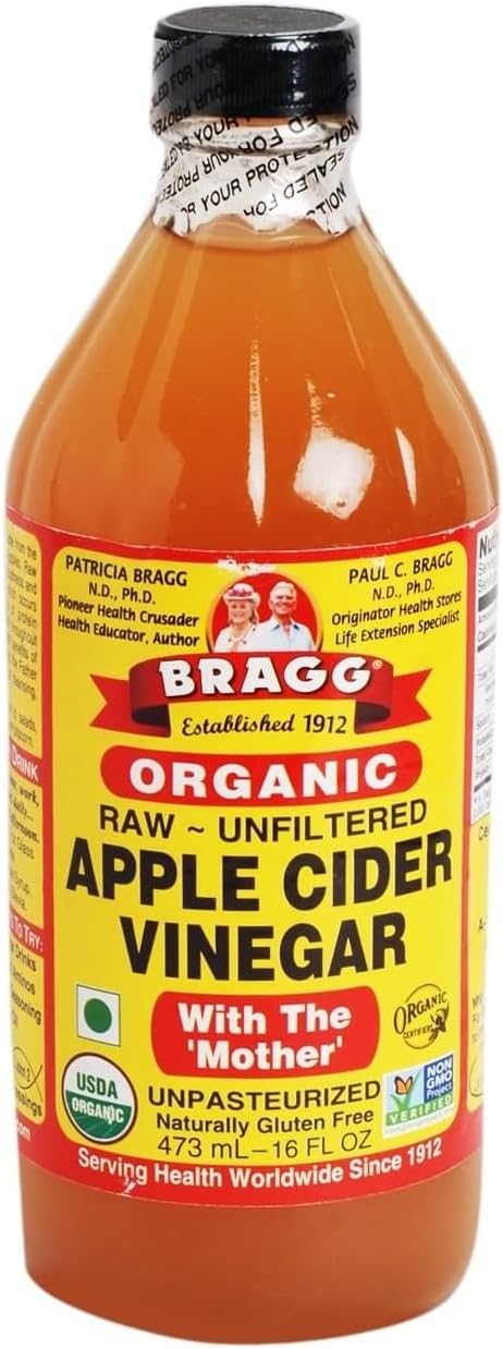 Bragg USDA Organic Raw Apple Cider Vinegar, With The Mother 16 Ounces Natural Cleanser, Promotes Weight Loss