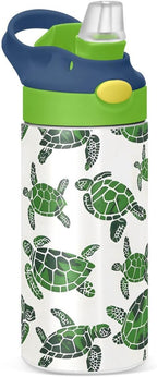 ALAZA Green Watercolor Turtle Kids Water Bottles Insulated Stainless Steel Tumbler Travel Cup Lids Straw Double Walled Leakproof 12 OZ for Boys Girls