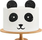 Panda Bear Cake Topper, Panda Birthday Cake Decor, Black Glitter Cute Panda Ears Cake Topper for Baby Shower, Zoo Animal Party Decoration