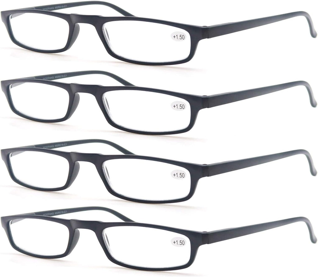 MODFANS Reading Glasses Black +1.75-4 Pairs Fashion Readers Narrow Frame Spring Hinge for Men Women