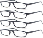 MODFANS Reading Glasses Black +1.75-4 Pairs Fashion Readers Narrow Frame Spring Hinge for Men Women