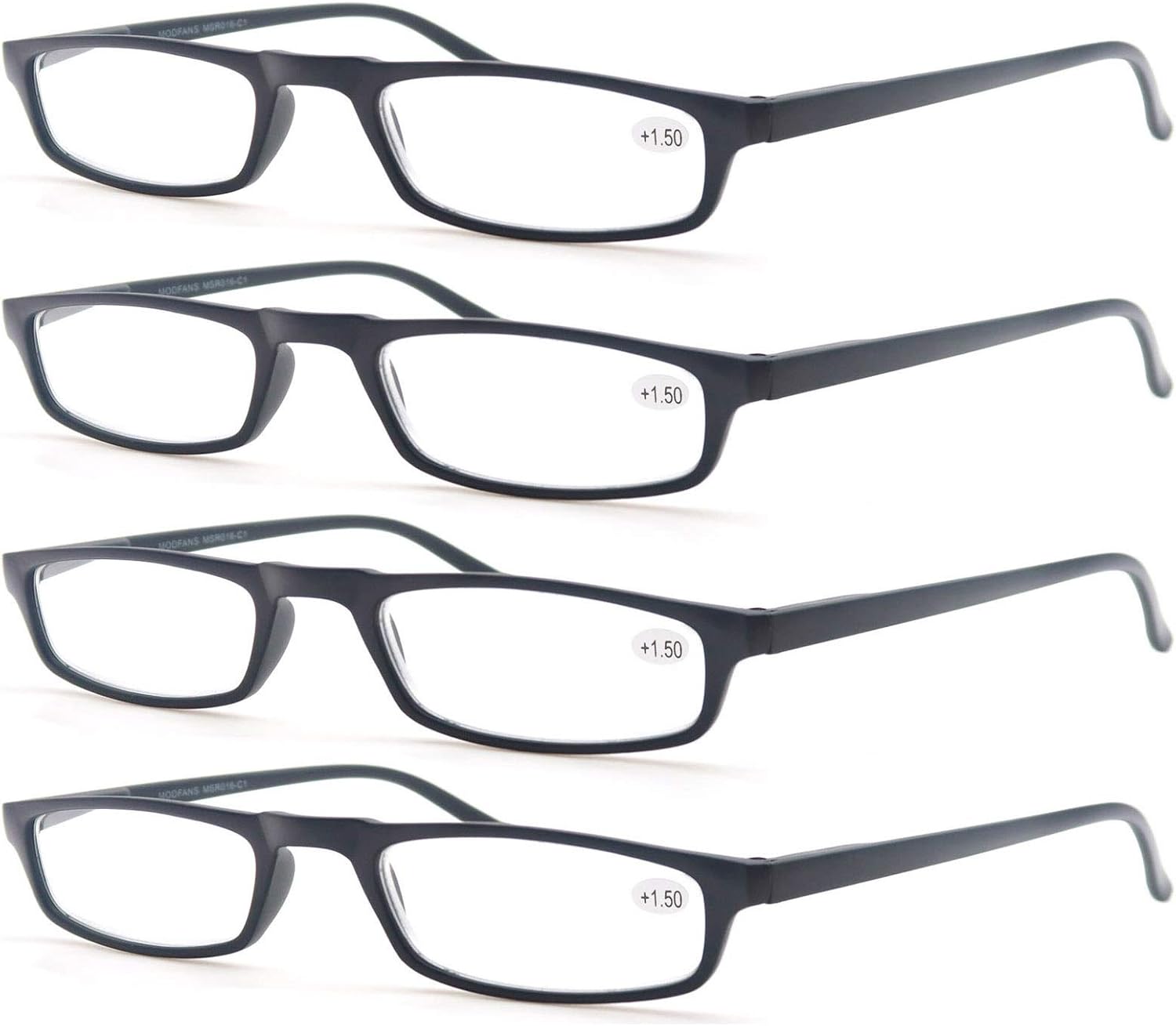 MODFANS Reading Glasses Black +1.75-4 Pairs Fashion Readers Narrow Frame Spring Hinge for Men Women