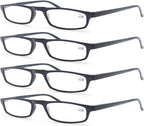 MODFANS Reading Glasses Black +1.25-4 Pairs Fashion Readers Narrow Frame Spring Hinge for Men Women