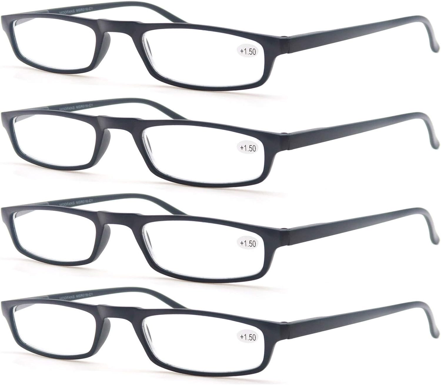 MODFANS Reading Glasses Black +1.25-4 Pairs Fashion Readers Narrow Frame Spring Hinge for Men Women