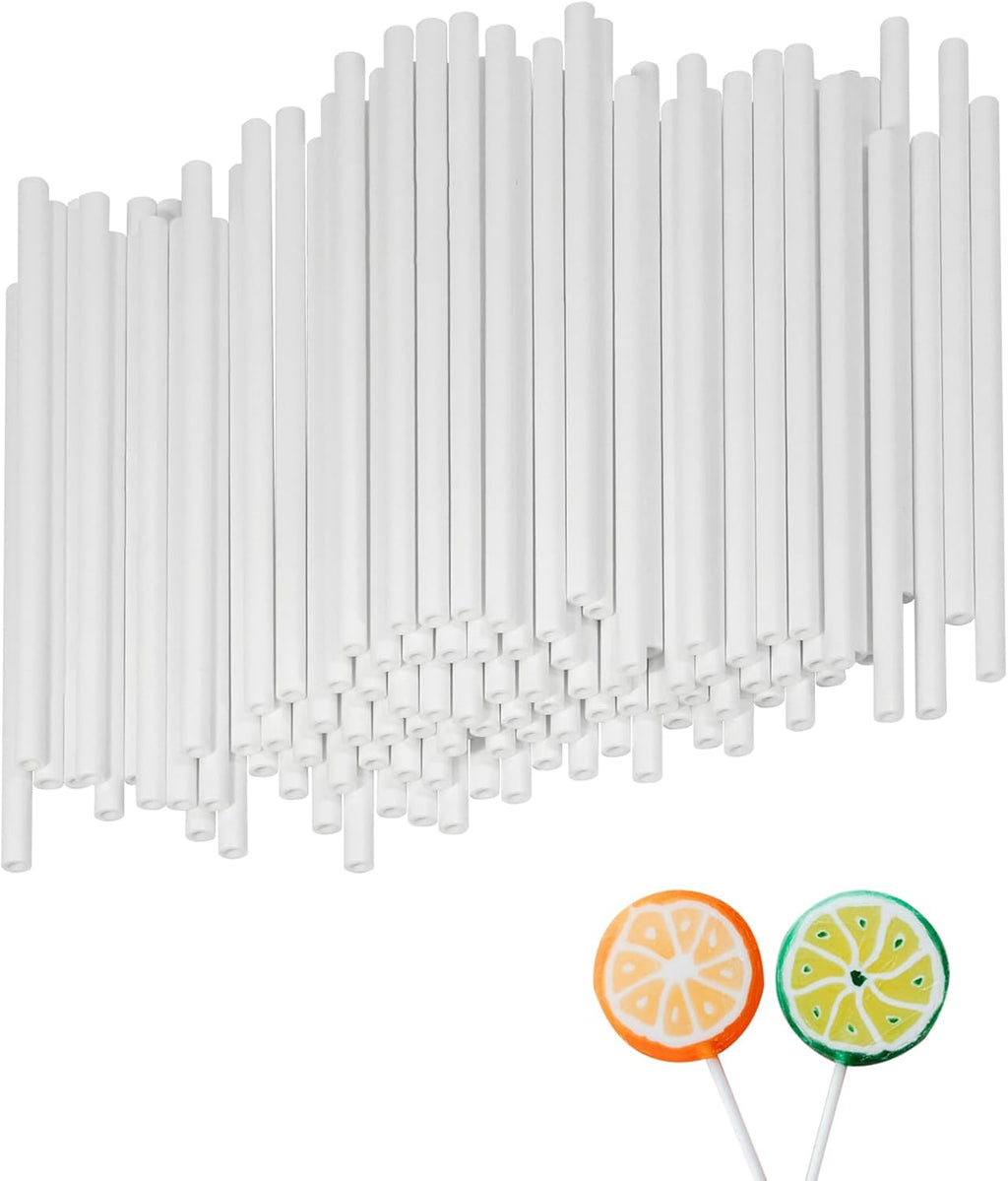 100Pcs Plastic Lollipop Sticks, 4-inch Hollow White Cake Pop Sticks, Thick 4mm Candy Making Accesories for Hard Candy, Chocolate, Cookies (4-inch)