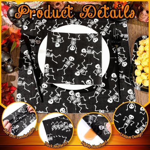 MotiMind 50 Pcs Halloween Disposable Napkins Paper Napkins Skull Dancing Skeleton Cocktail Napkins for Dinner Luncheon Halloween Party Tableware Supplies Trick or Treat Decorations