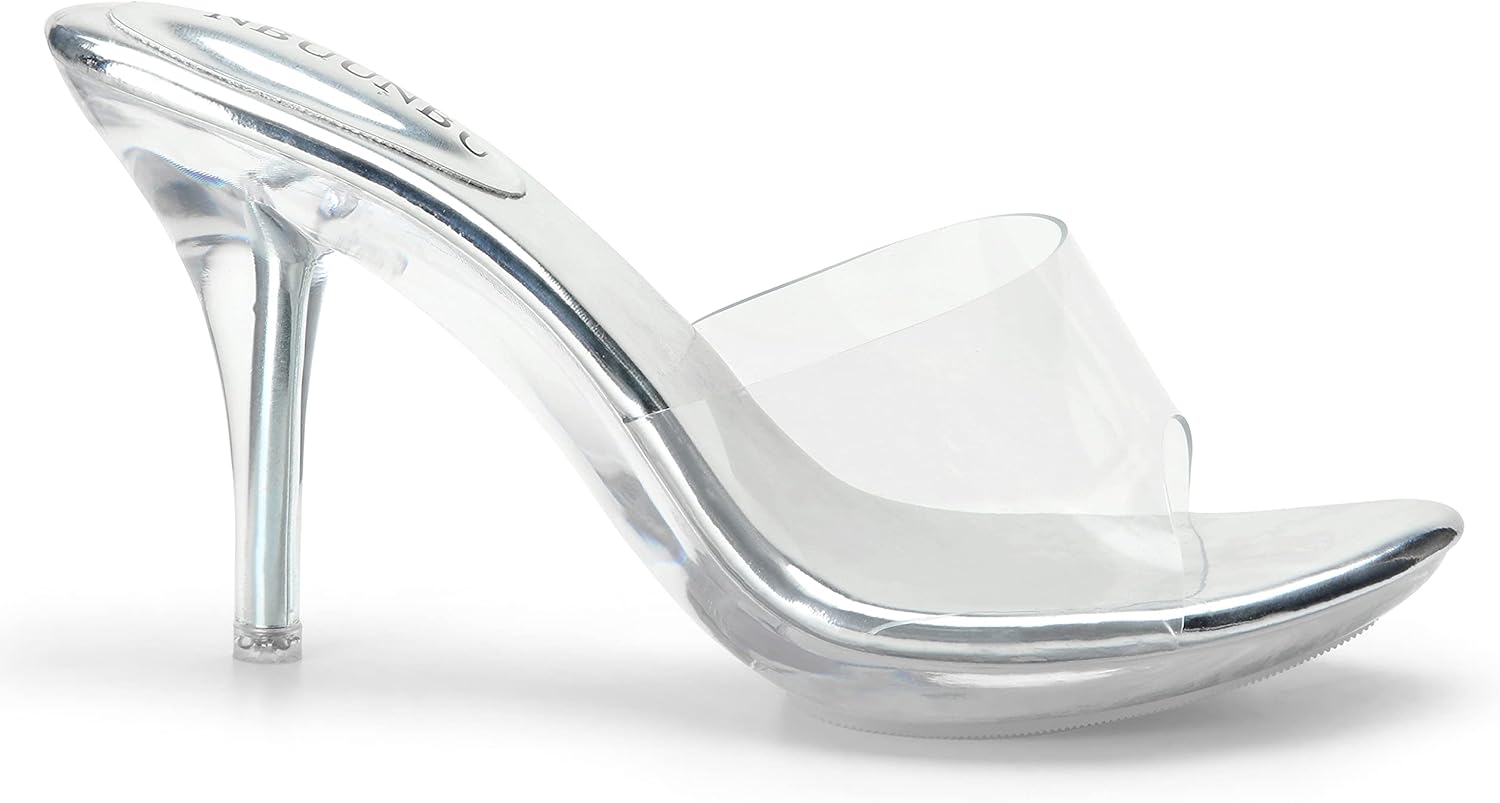 NBUUNBU Silver Clear Heels For Women Dress Shoes Transparent Strap Sexy Stilletos Heels Open Toe High Silver Heeled Sandals Pump Mules