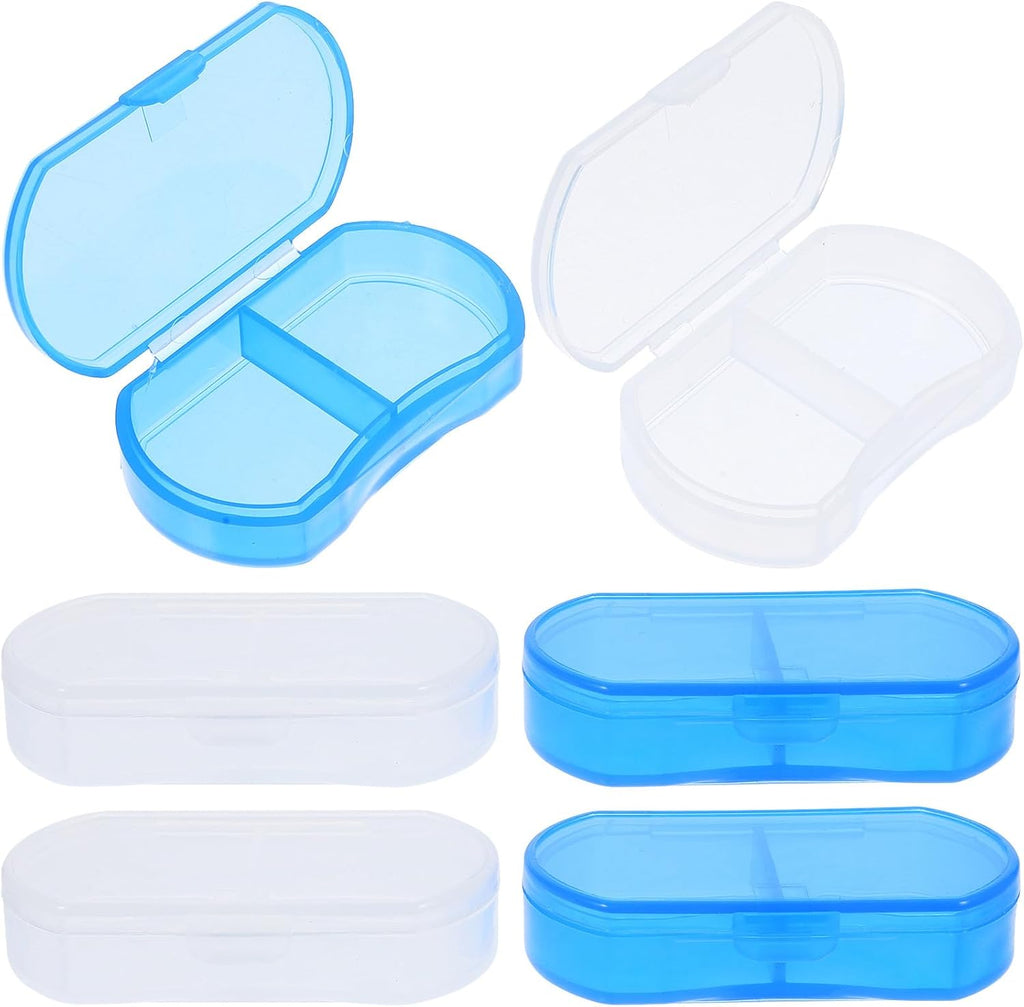 FOMIYES Small Portable Medicine Case 6pcs, 2-Compartment Pill Organizer Boxes with White and Blue, Mini Travel Storage for Tablets and Vitamins