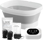 Ionic Foot Bath Detox Machine - For Toxins, Heavy Metals & Free Radicals Comes with 2 Ionic Effector, 80 Disposable Foot Bath Bucket Mats, Foot Bath Sea Salts, Fold-Out Tub, Gift for Men and Women