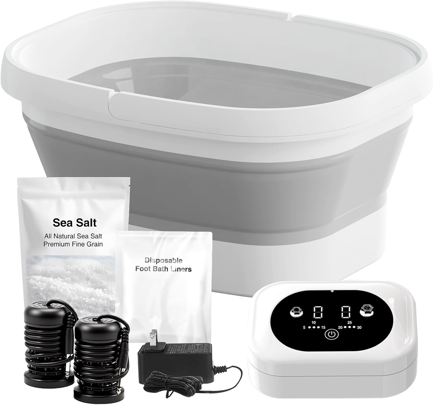 Ionic Foot Bath Detox Machine - For Toxins, Heavy Metals & Free Radicals Comes with 2 Ionic Effector, 80 Disposable Foot Bath Bucket Mats, Foot Bath Sea Salts, Fold-Out Tub, Gift for Men and Women