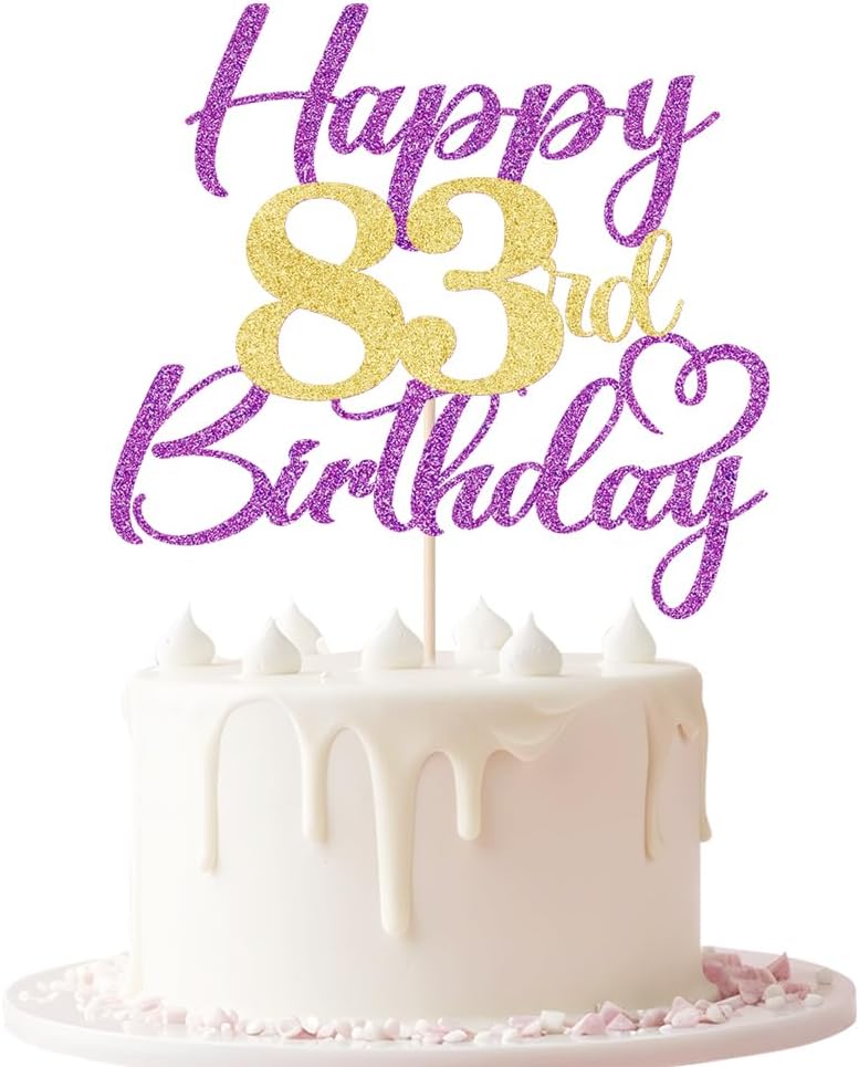 Purple gold Happy 83rd Birthday Cake Topper 1PCS Glitter Happy Birthday Cake Topper for 83rd Anniversary Theme Party Cake Decorations Supplies
