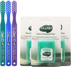 OraMD Bass Toothbrush Pure Unwaxed Dental Floss Packs (3 Pieces Each)