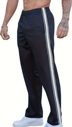 Men's Athletic Track Pants with Side Stripes, Elastic Waistband Sports Jogger Trousers for Gym, Workout, and Casual Wear