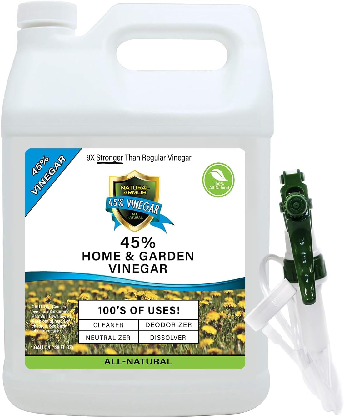 Natural Armor 45% Vinegar Industrial Strength Concentrate - Extra Strength - 9X Stronger Than Regular Vinegar (128 Oz Gallon)