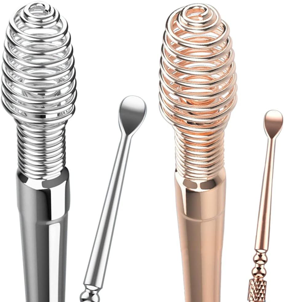 Spring Ear Wax Cleaner Tool Set Ear Cleaner Ear Cleaner Tool Ear Wax Removal Spoon Double Ended with Stainless 360° Spiral Ear Massage Cleaning Tool Ear Cleaner Cleaning Brush and Storage Box 2PCS