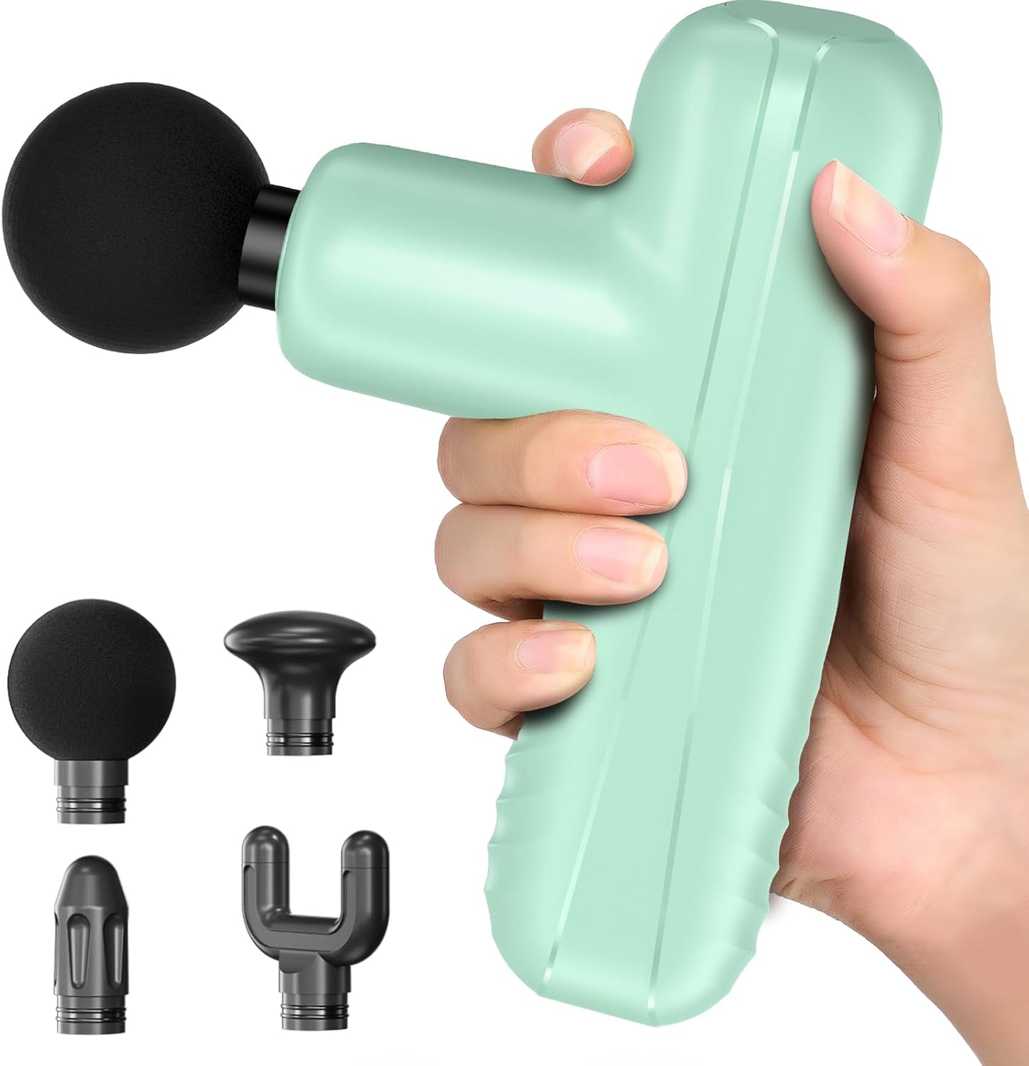 Mini Massage Gun, Powerful Handheld Muscle Massager for Muscle Relaxation, Deep Tissue Percussion Small Massage Gun Travel Massager with 4 Massage Heads Silent Brushless Motor, Green