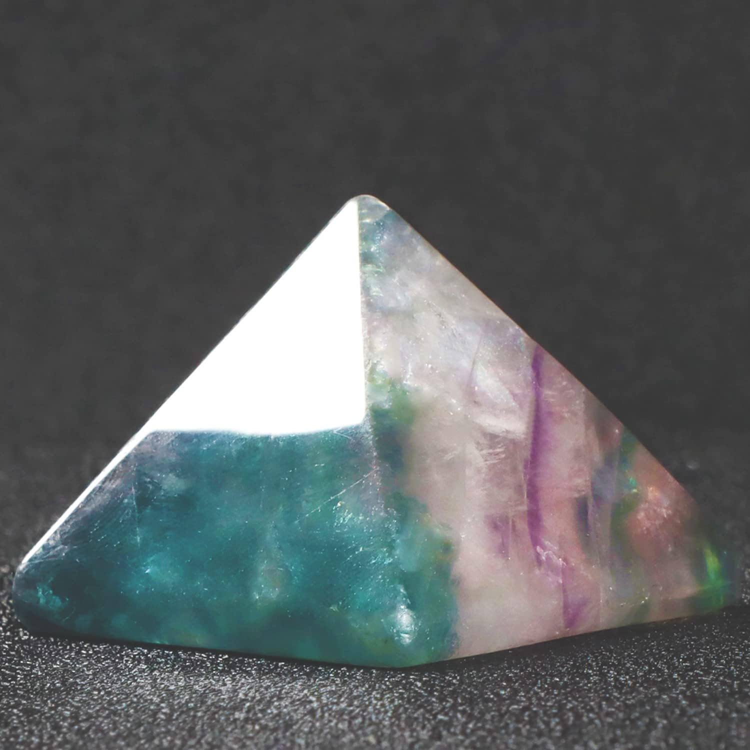 SMQ 1.6" Rainbow Fluorite Orgone Crystal Pyramid Chakra Stones,Hand Carved Gemstone Collectible Reiki Healing Pyramid Protection Crystals Figurine Decoration with Gift Box