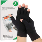 2-Pair Arthritis Compression Gloves for Alleviate Rheumatoid Osteoarthritis, Carpal Tunnel Raynauds Disease, Fingerless Design Breathable & Moisture, Women and Men (Black, Medium)