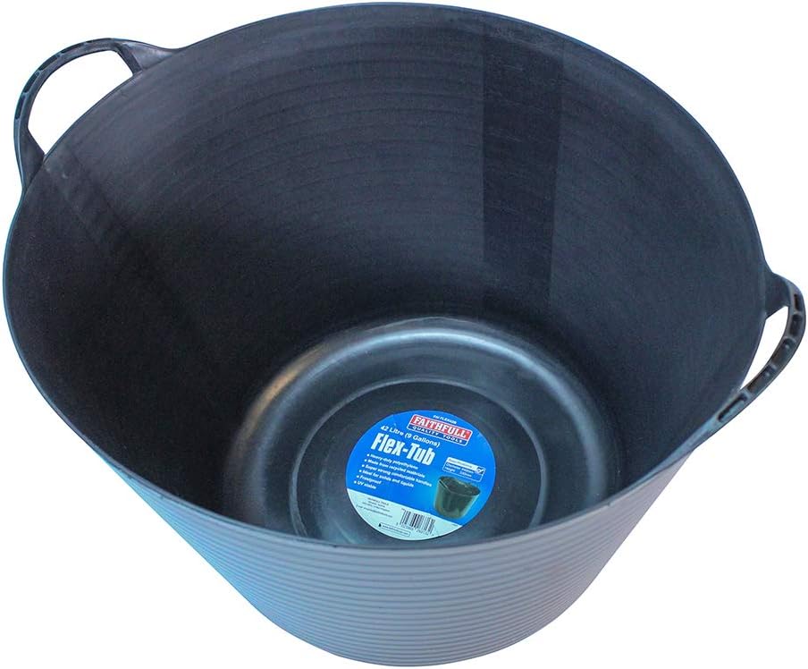 Faithfull Flex Tub – Multi-Purpose & Durable Flexible Bucket for Garden, DIY, Building & Farming - 42L (9gl), Black