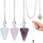 Sibba 3Pcs Pendulum Crystal, Natural Amethyst Rose Quartz Clear Quartz Crystal Pendulums for Witchcraft Supplies and Divination, Spiritual Pointed Crystals for Dowsing, Meditation, Chakra Healing