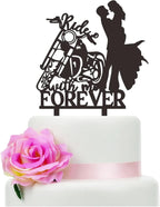 Motorcycle Wedding Cake Topper Ride with Me Forever Cake Topper Bride and Groom with Motorcycle Cake Decorations for Wedding/Anniversary/Bridal Shower Party Decor