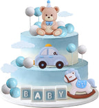 Blue Bear Cake Decoration Teddy Bear Blue White Balls Cake Topper Baby Shower Birthday Cake Decoration for Birthday Party Decorations