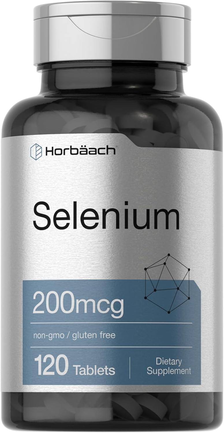Horbäach Selenium Supplement for Women & Men | 200mcg | 120 Tablets | as Selenium Yeast | Vegetarian, Non-GMO and Gluten Free