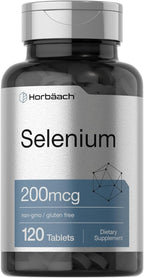Horbäach Selenium Supplement for Women & Men | 200mcg | 120 Tablets | as Selenium Yeast | Vegetarian, Non-GMO and Gluten Free