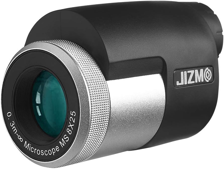 Jizmo 8x25 High Definition Monocular Telescope, Close Focus 1 ft, Fully Multi Coated Optical Lens BAK4 Prism, Mens Gift Wide View Monocular for Bird Watching Travel Sports Events