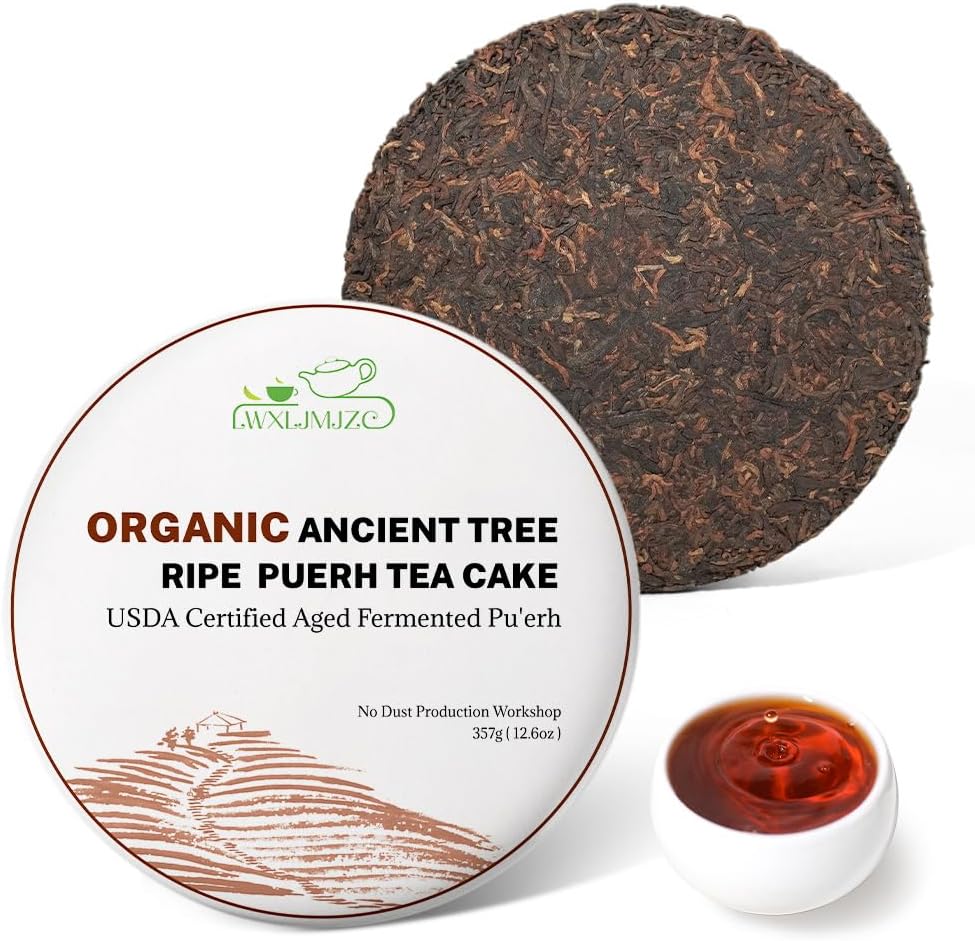 LWXLJMJZC－2021yr Organic Ripe Puerh Tea Cake -USDA certified Cook Pu erh-150（Cups) Shu Puer Tea -Black Pu'erh -Yunnan Chinese Pu er Cake - 357g/12.6oz