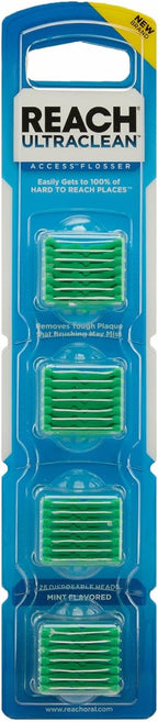 REACH Ultraclean Access Flosser Refill Heads, Mint, Plaque Remover for Teeth, Shred Resistant, for Hard to Reach Areas, Oral Care, PFAS Free, for Adults & Kids, 1 Pack, 28 Count