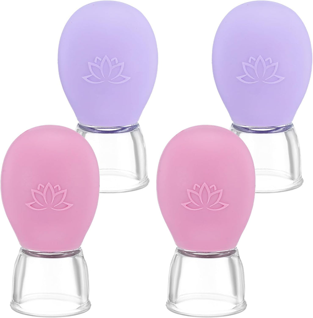 Sibba 4Pcs Glass Cupping Device, Silicone Vacuum Suction Cupping Set for Massage Therapy Scraping Slimming Meridians Anti-Cellulite, Anti Wrinkle, Use for Eyes, Face and Body