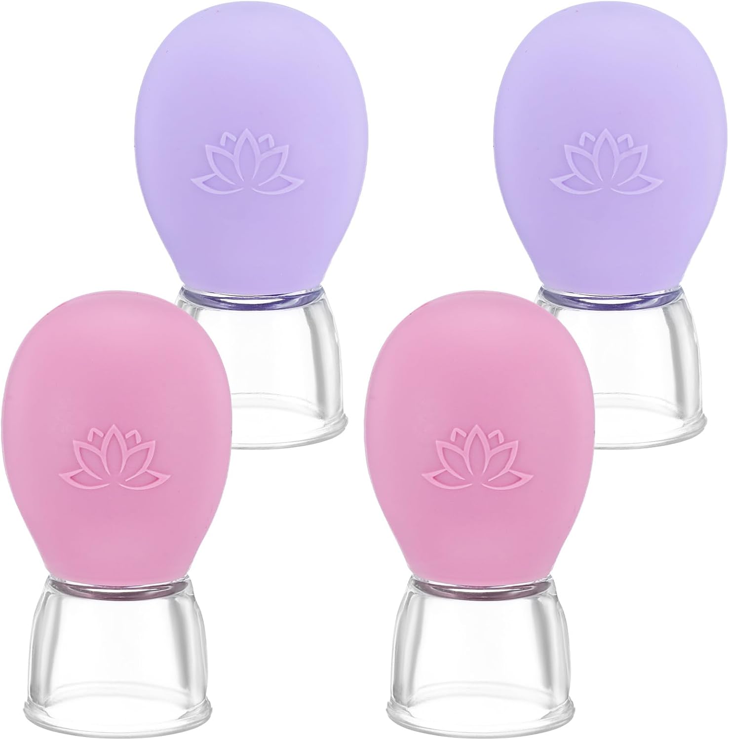 Sibba 4Pcs Glass Cupping Device, Silicone Vacuum Suction Cupping Set for Massage Therapy Scraping Slimming Meridians Anti-Cellulite, Anti Wrinkle, Use for Eyes, Face and Body