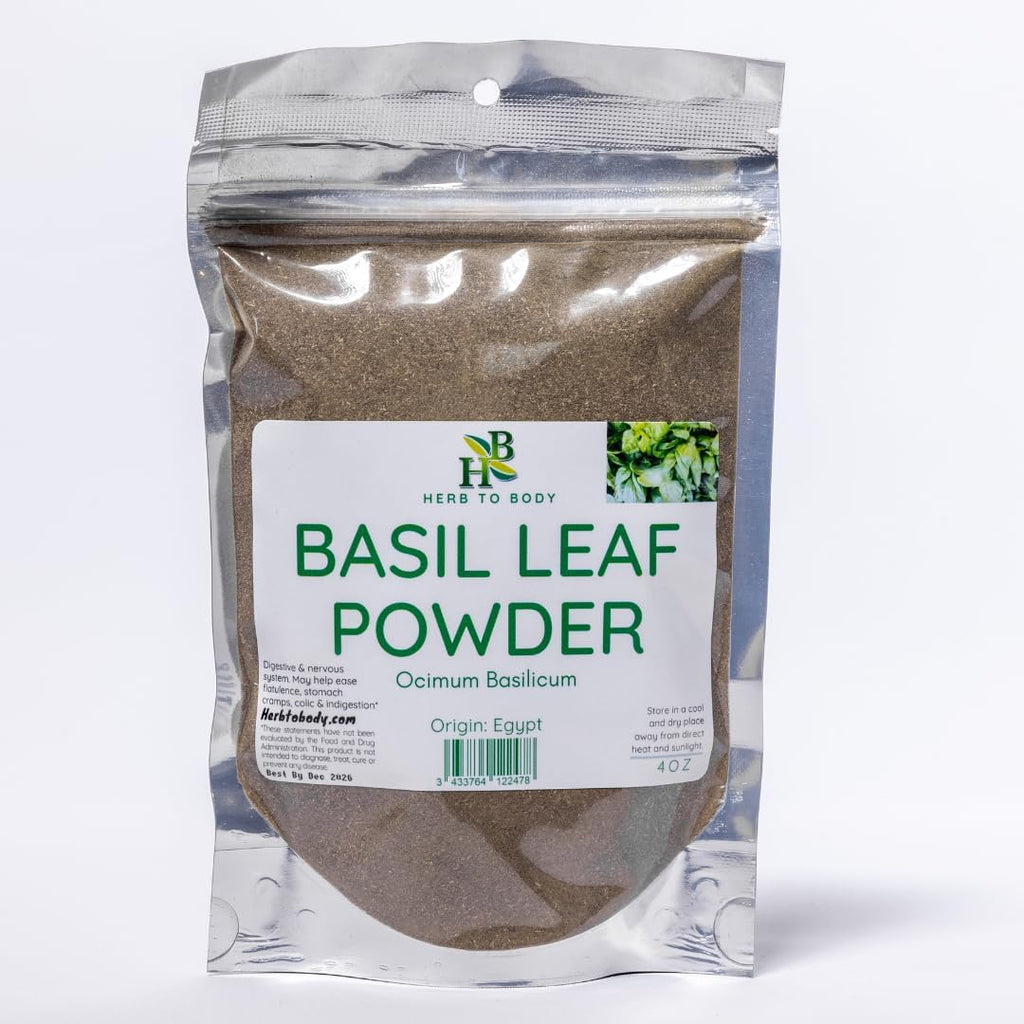 Herb To Body Basil Leaf Powder - 4oz, Wildcrafted Ocimum Basilicum, Ground Dried Basil Leaves for Culinary Use, Herbal Tea, and Herbal Preparations