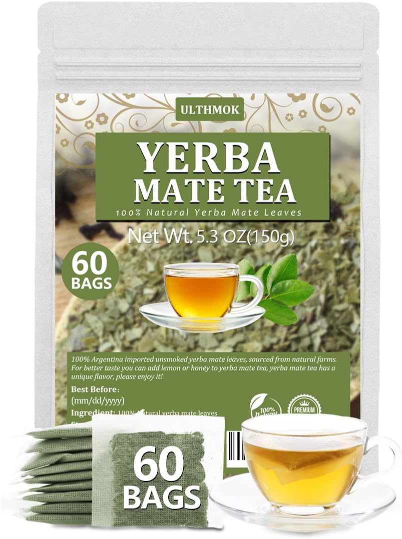 Premium 60 Unsmoked Yerba Mate Tea Bags, Made with 100% Pure Yerba Mate Leaves, No Additives.