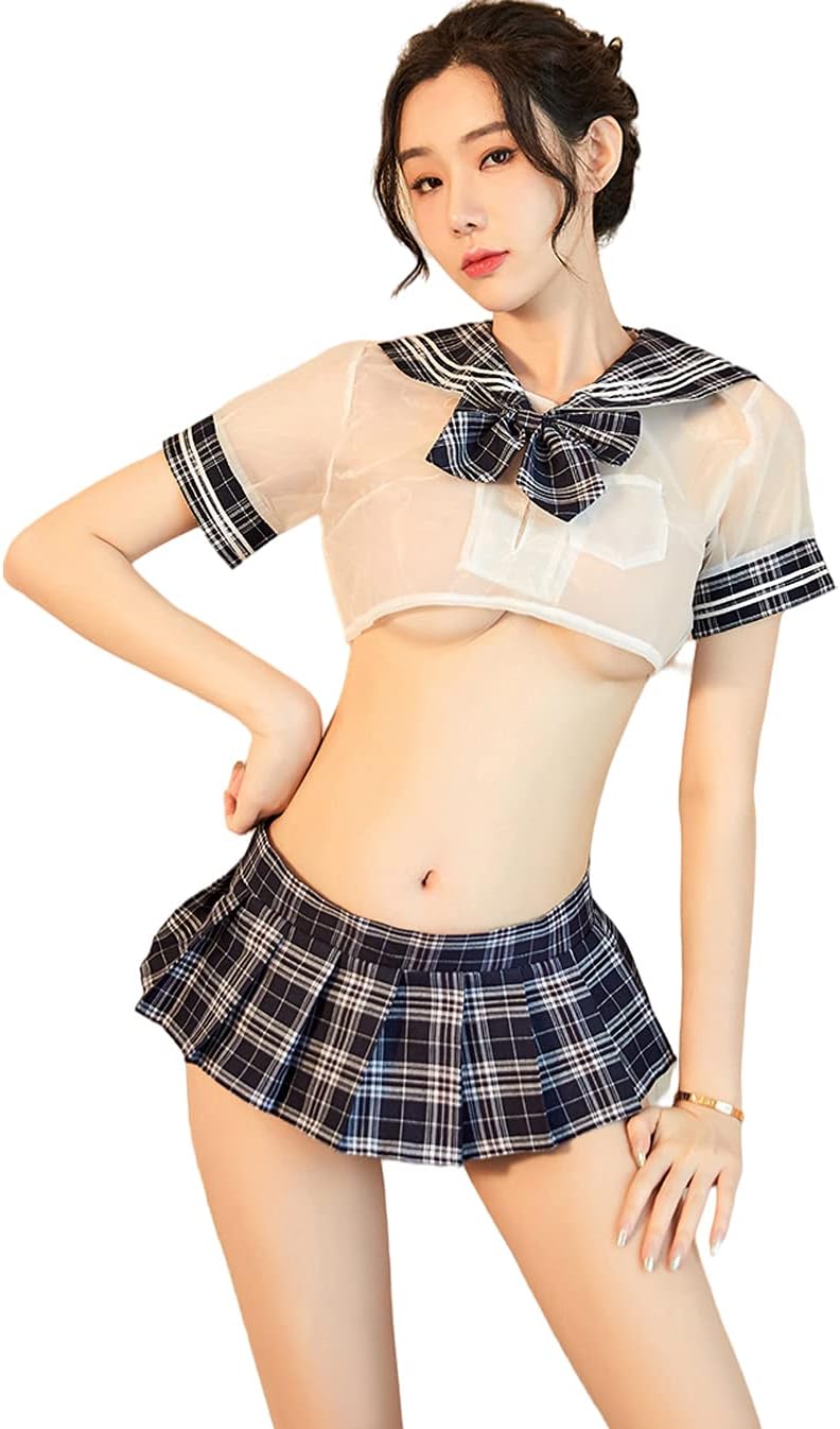 SINGUYUN Sexy School girl Outfit lingerie Sailor Suit British plaid pleated skirt Cosplay Lingerie Set