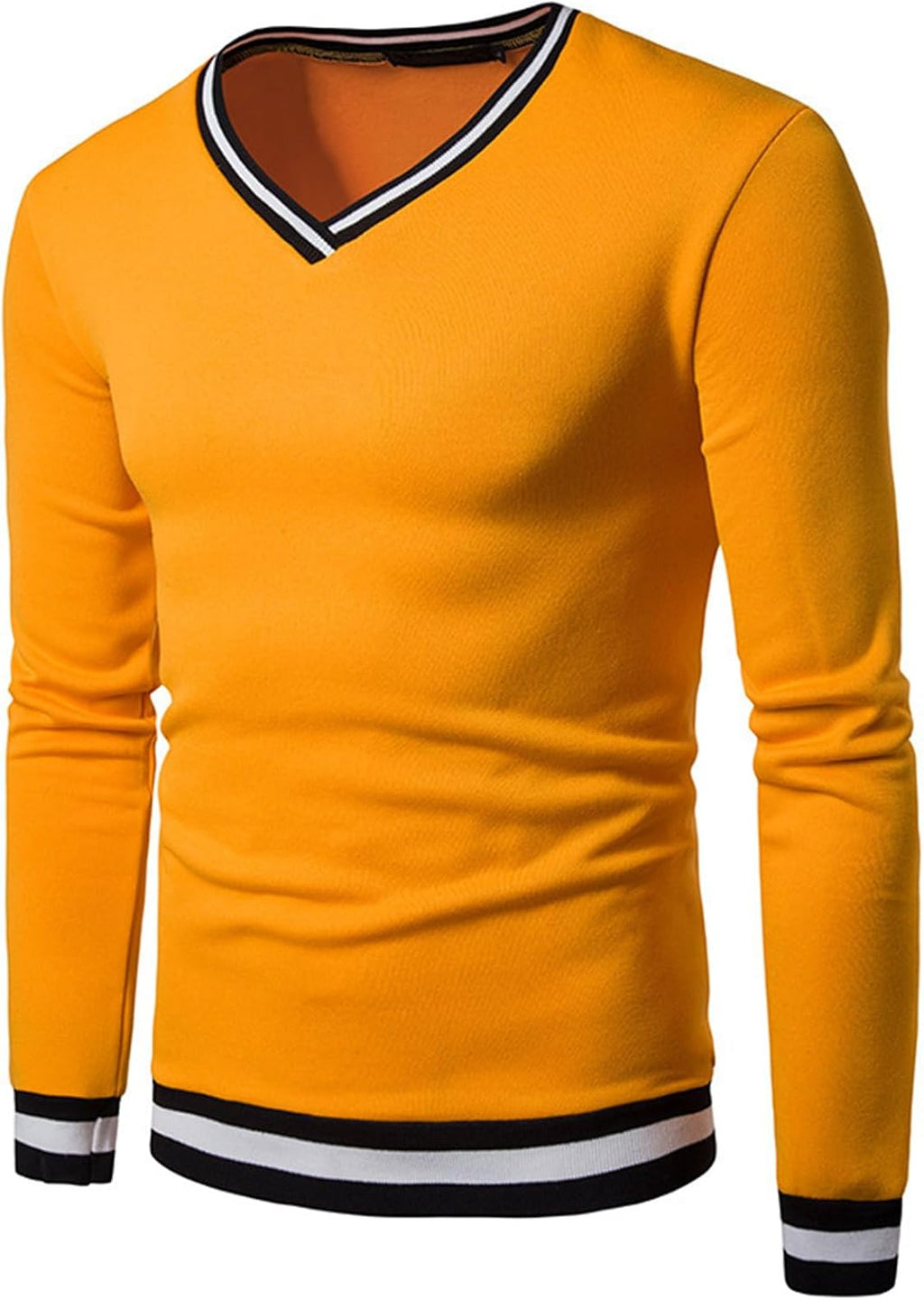 Mens Pullover V Neck Sweatshirt Fall Winter Slim Fit Sweat Shirts Casual Long Sleeve Knitted Jumper Ribbed Sweater