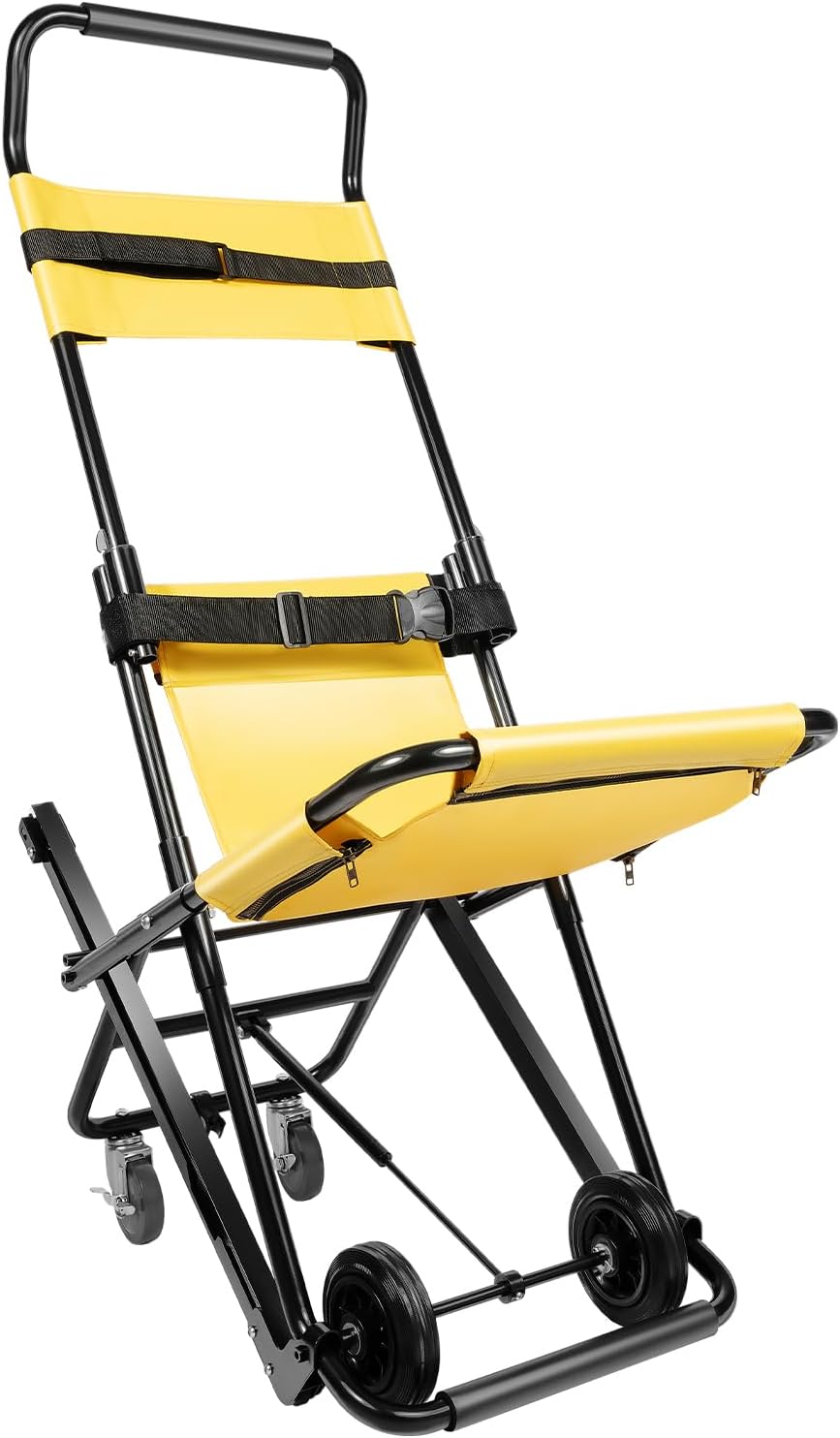 Manual Transport Stair Chair, 350.53 lbs Capacity, Portable Folding Evacuation Chair with Safety Belts and Adjustable Headrest